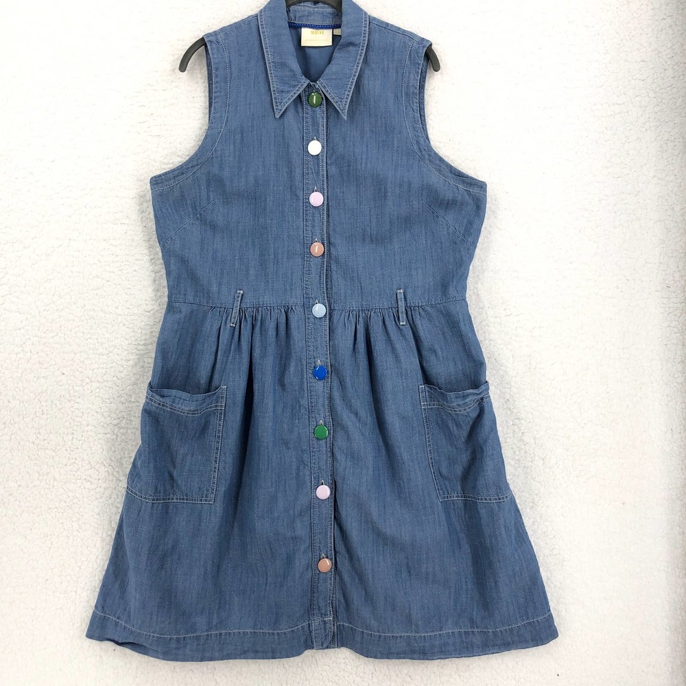 Denim Sleeveless Dress with Colorful Buttons